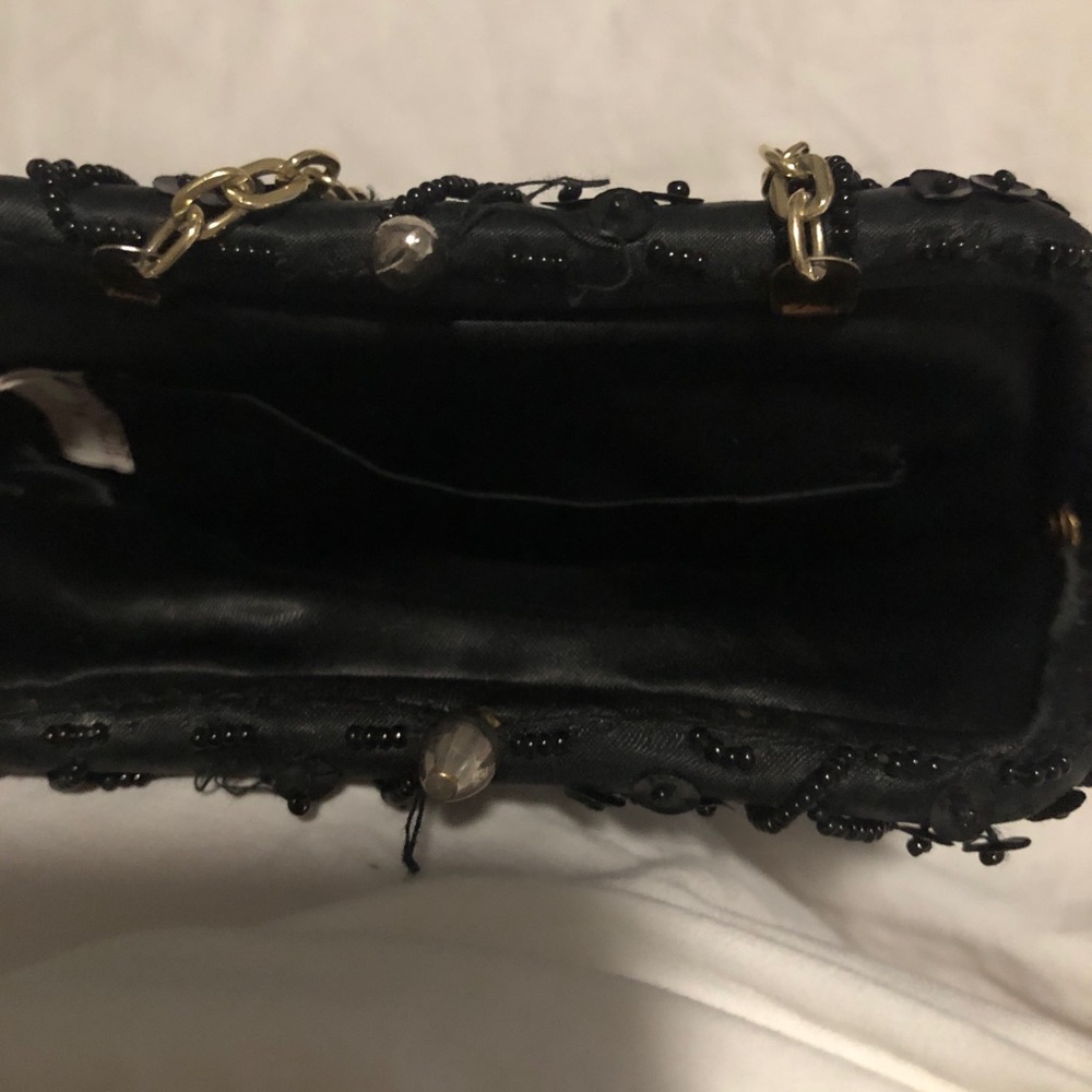 Vintage Black Beaded Evening Bag with Gold Chain with bonus Vera scarf - Picture 6 of 10